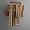 Summer Suit Polo Collar Short Sleeved Fashionable Casual Loose High Waisted Knitted Two-piece Set