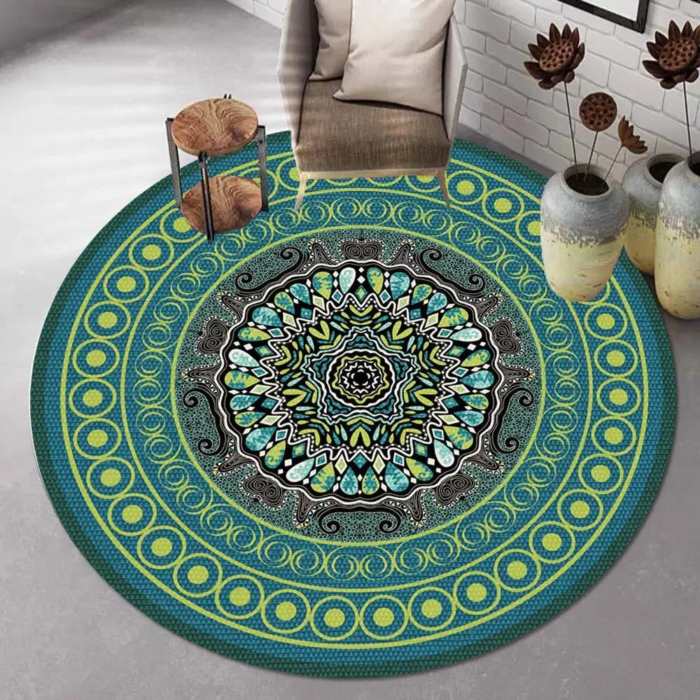 Bohemian Mandala Round Carpet Ethnic Style Vintage Floral Rug Living Room Coffee Table Sofa Mat Bedroom Hanging Basket Chair Mat