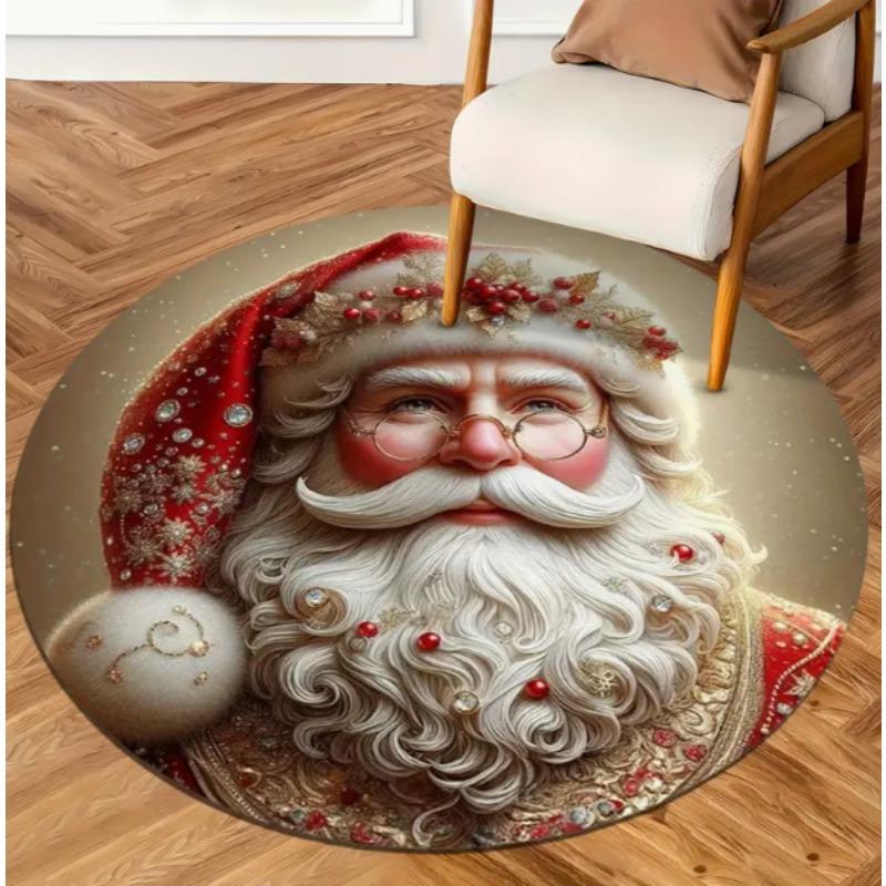 Christmas Circular Floor Mat Study Chair Carpet Holiday Scene Decoration Carpet New Year Atmosphere Carpets Home Decoration