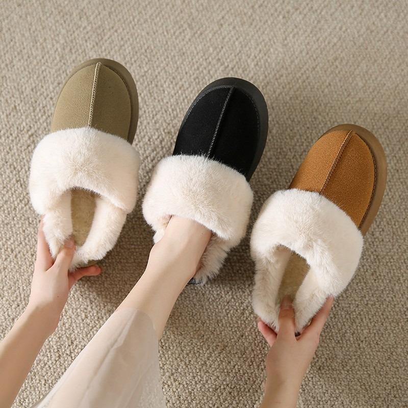 Baotou Mao Mao mouth slippers women wear winter new thick-bottomed plush warm snow cotton slippers women
