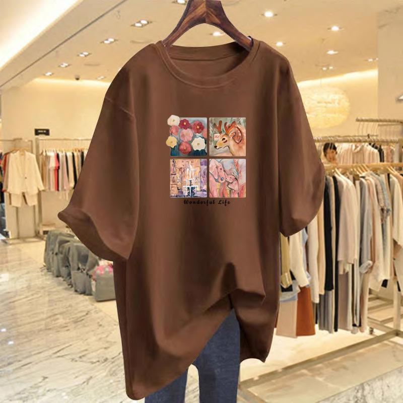 

Thirteen lines of loose women s T-shirt women s summer new round neck large size short-sleeved top bottoming shirt XXXL