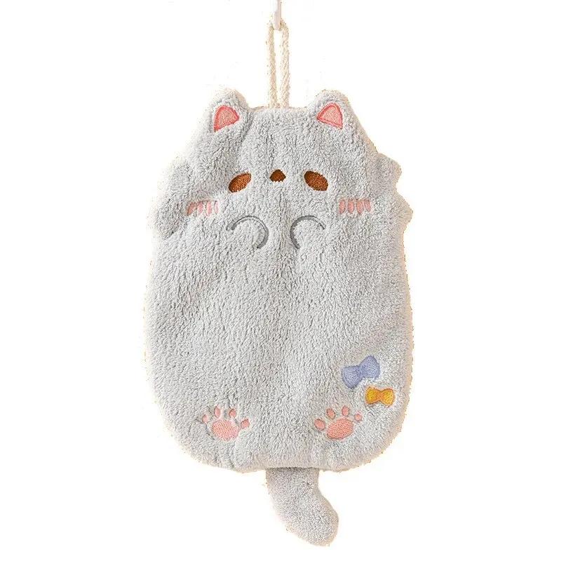 1pc Cartoon Pattern Hanging Towel Coral Velvet Hair Does Not Lose Thick Cloth Kitchen Bathroom Absorbent Towels Home Accessories