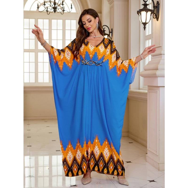 Vestidos casuales holgados con escote en V y manga larga con estampado geométrico de moda para mujer primavera otoño