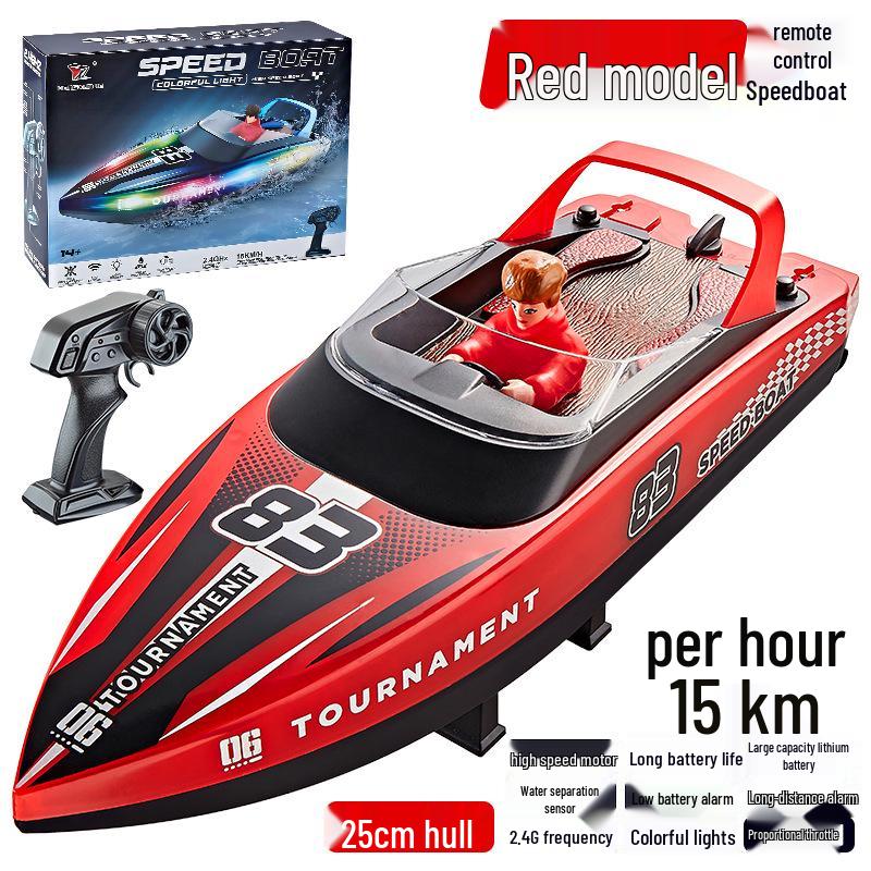 HJ821 High-Speed Remote Control Speedboat Toy: Water-Resistant, High Power, LED Lights