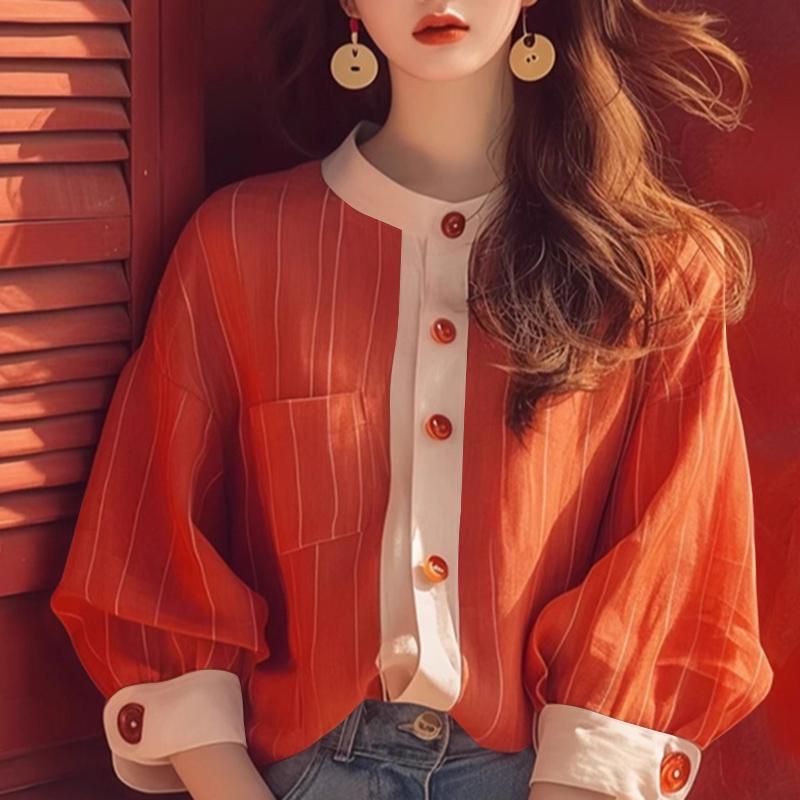 

ZANZEA Женская повседневная блузка в полоску с круглым вырезом и рукавом 3/4 4XL коричневый