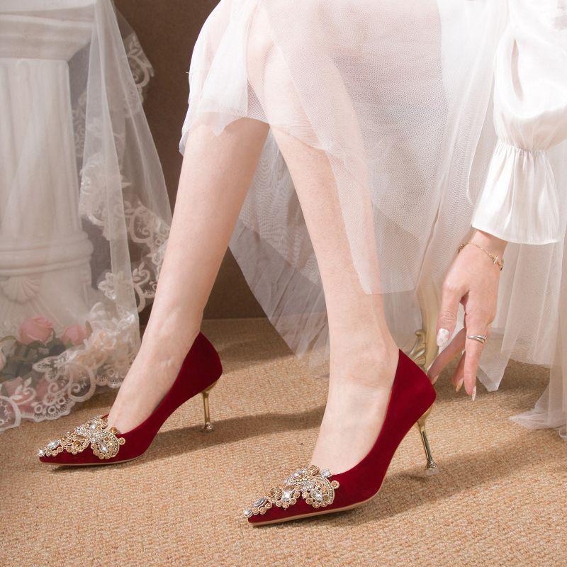 Not Tired Toasting Chinese Xiuhe Dress Wedding Shoes Wedding Shoes Bride Shoes Red High Heels Women's 2025 Summer New
