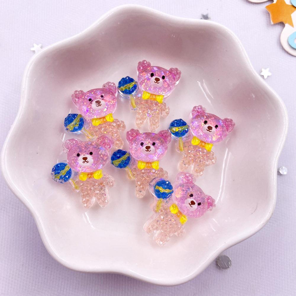 10PCS Resin Colorful Glitter Cartoon Crystal Balloon Bear Rabbit Swan Heart Flower Figurine Flat Back Scrapbook DIY Crafts Decor