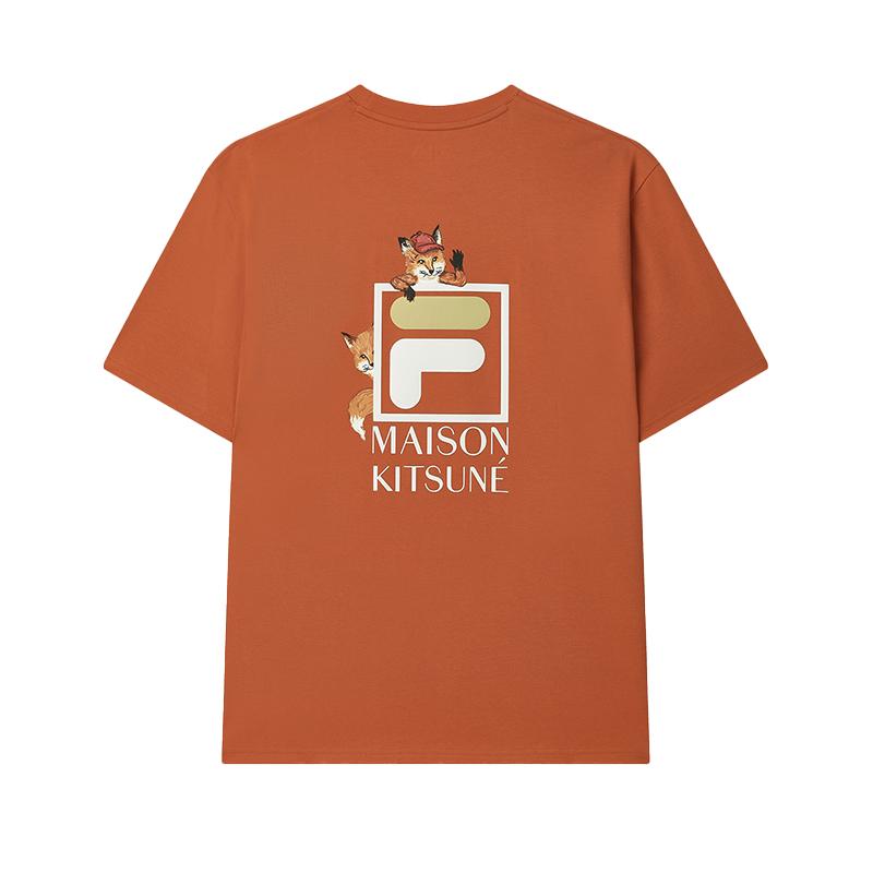 Fila X Maison Kitsune Fox T-Shirt Colorful Fox Fashion Trendy Print Casual Versatile Short Sleeve T-Shirt Men Tops F11U529101F-OR