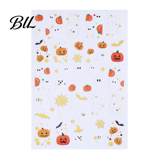 Self Adhesive Nail Decals Halloween Art Stickers, Cartoon Pumpkin Ghost Bat for Decorative Nails Stickers Decorations, Self-Adhesive Holiday Manicure