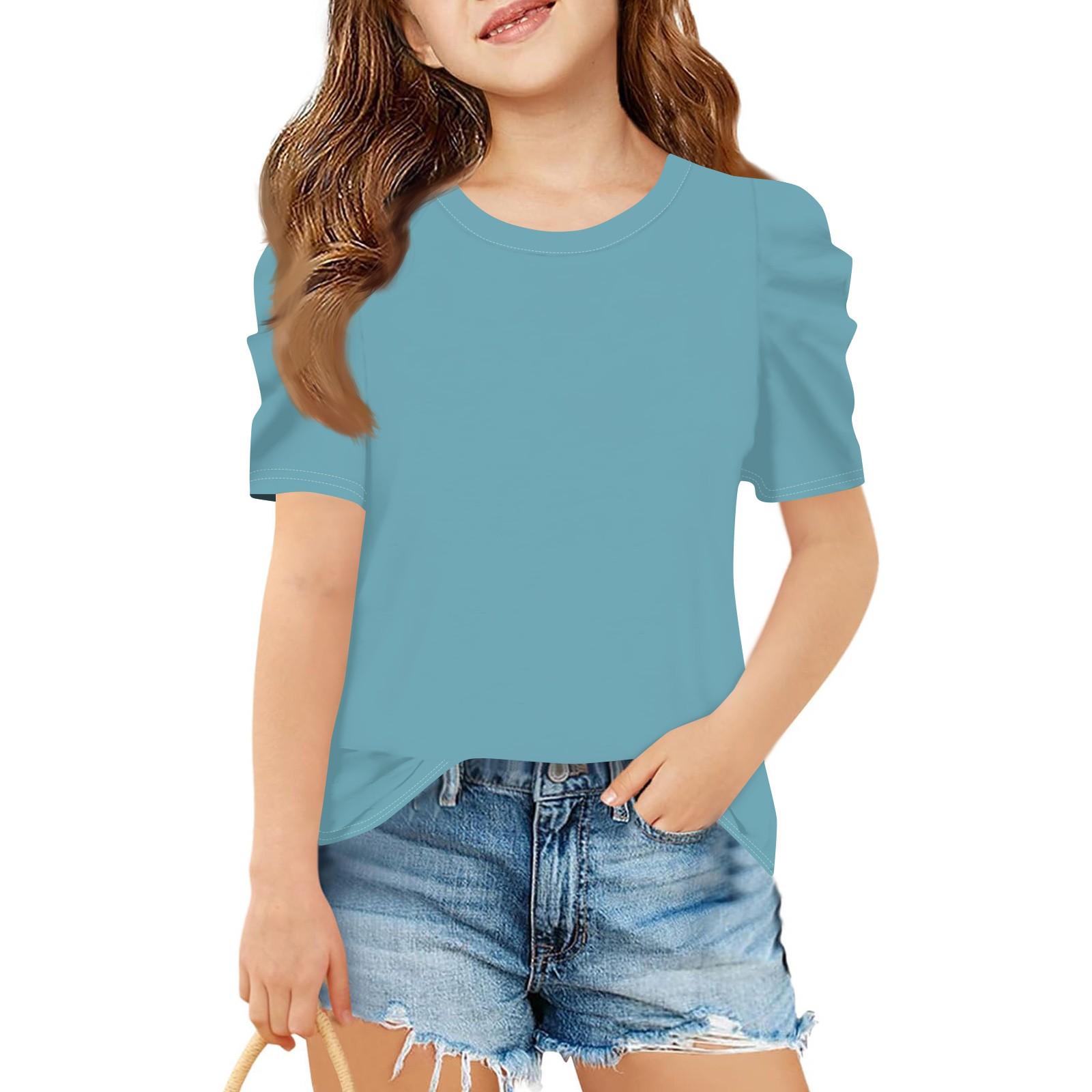 

Летний топ с короткими рукавами для девочек, детская однотонная повседневная футболка с круглым вырезом 110