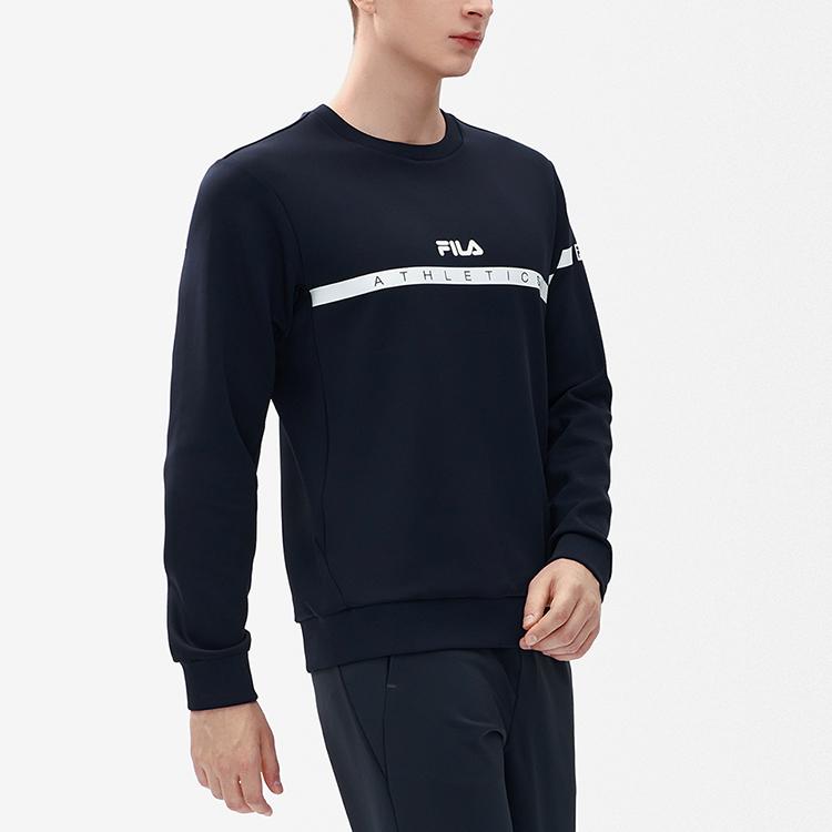 Fila Solid Color Logo Round Neck Knit Pullover Sweatshirt Men Sweatshirt Dark-Blue A11M241217F-NV