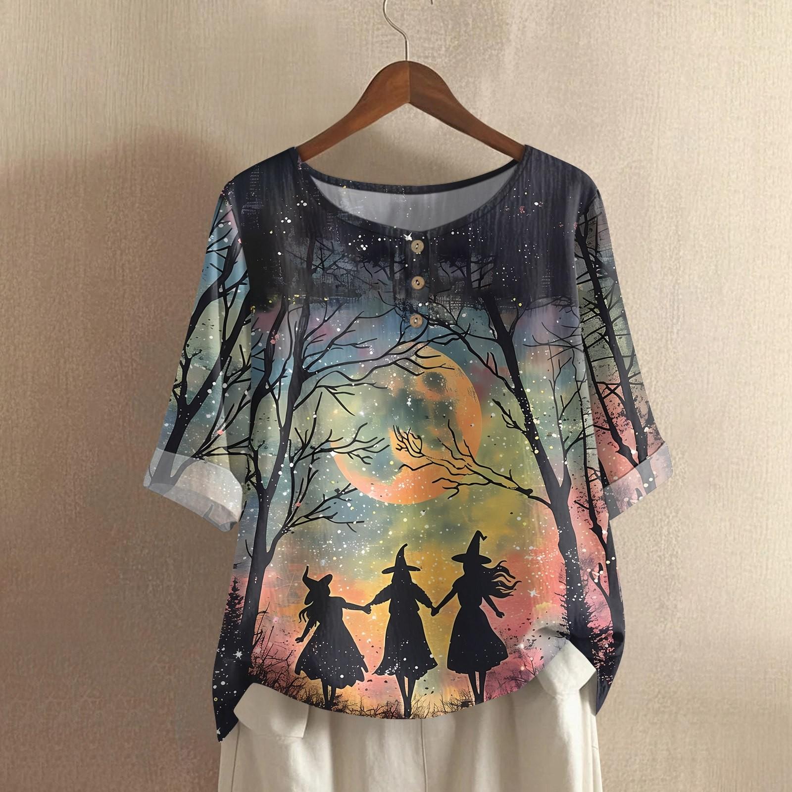 

Women s Fashionable And Casual Shirt Half-sleeve Round Neck Print Cotton And Linen Blouse Top S рожевий