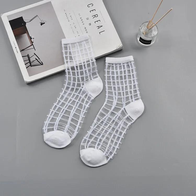 Polka Dot Socks Women See Through Transparent Crystal Silk Socks Summer Ultra-thin Breathable Girls Kawaii Cute Nylon Long Socks
