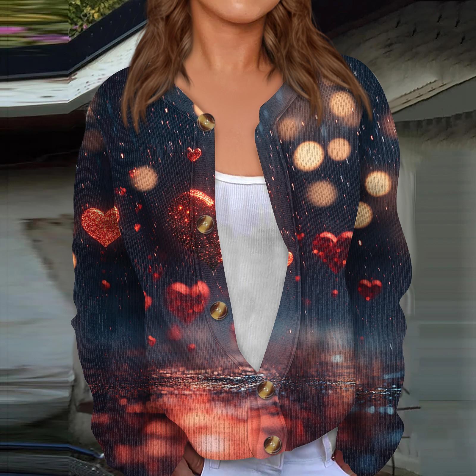 

Женский кардиган с длинными рукавами и принтом ко Дню святого Валентина, жакет на пуговицах L темно-фиолетового