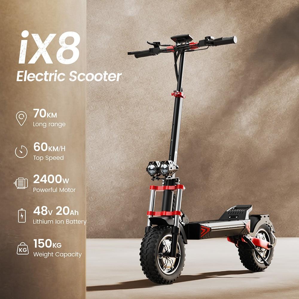 iScooter iX8 Electric Scooter, 2*1200W Motor, 48V 20AH Battery, 12-inch Tire, 60km/h Max Speed, 70km Range