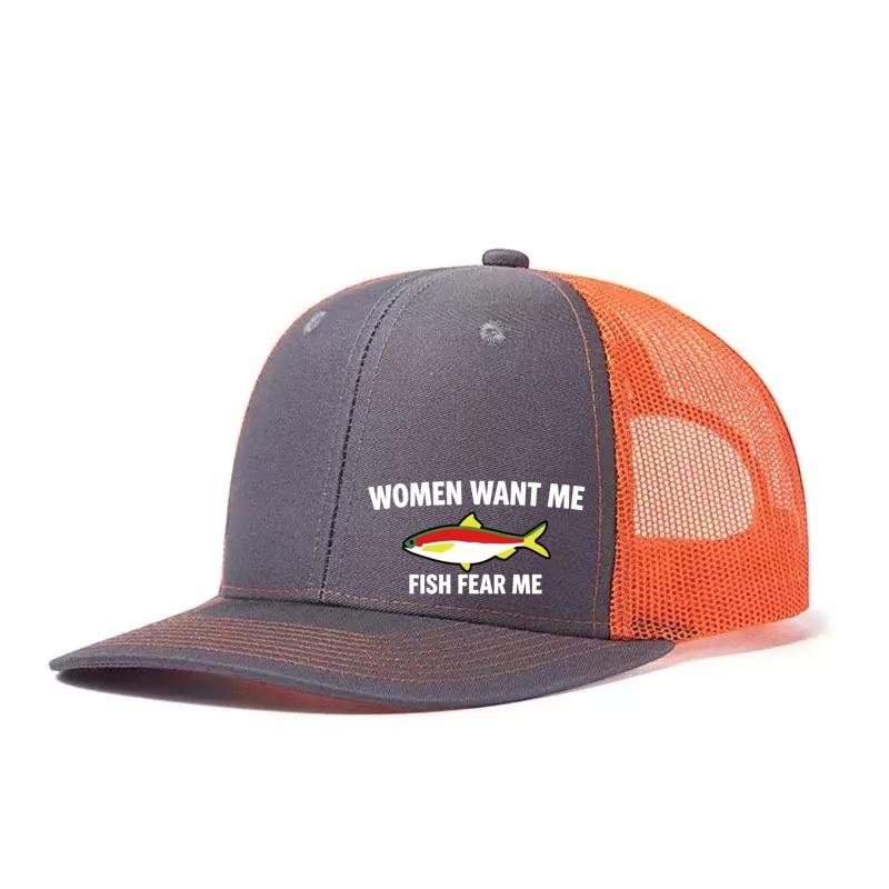 Fish Fear Me Printed Adjustable Baseball Cap Snapback Dad Hat Breathable Trucker Mesh Hat Golf Fishing Outdoor Sun Cap