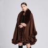 Women's Imitation Rex Rabbit Fur Collar Shawl Cape - Large Size, Knitted Loose Fit Cardigan for Autumn and Winter