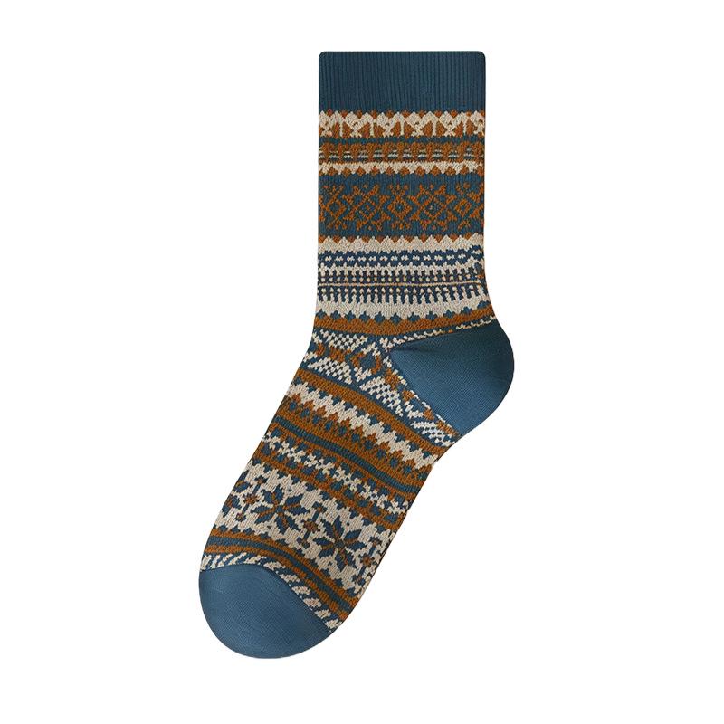 Herrensocken im Ethno-Stil, mittelhoch, doppelt gestrickt - Antibakteriell, Retro für Herbst/Winter