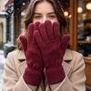 Wind Resistant Acrylic Thermal Gloves Winter for Men Women, Thickened Velvet Lined Mittens, Knit Five Finger High Elasticity Cold Weather with Elastic
