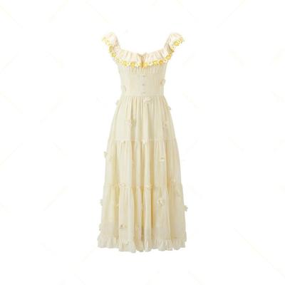 Summer Dress Women's Medium and Long Mori Temperament Square Collar Gentle Wind Princess Skirt