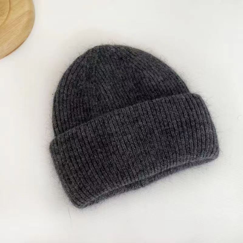 

Кроличий мех Новая шапка Молодежная вязаная шапка Утолщенная теплая уличная лыжная шапка с ушами Женская шапка темно-серого
