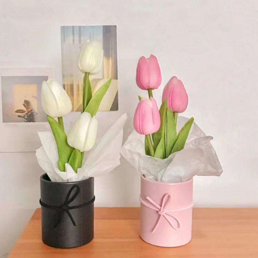 Simulation Artificial Tulip Bouquet Realistic Fake Flower Bunch Tulip Bucket Bouquet  Dining Table