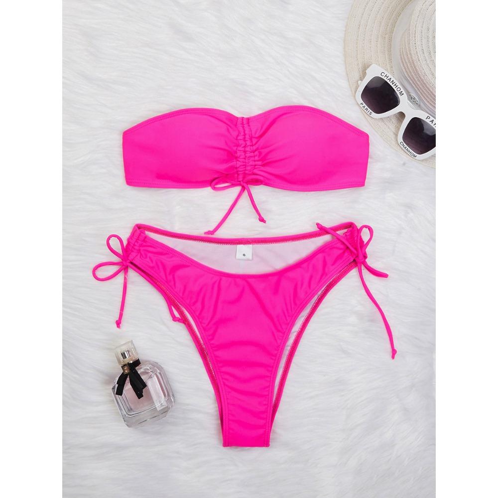 European and American Solid Color Triangle Bikini Split Sexy Women's Swimsuit Bikini