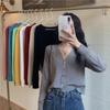 Korean V-Neck Woolen Cardigan: Women's High-Waist, Long-Sleeve, Loose Autumn Coat
