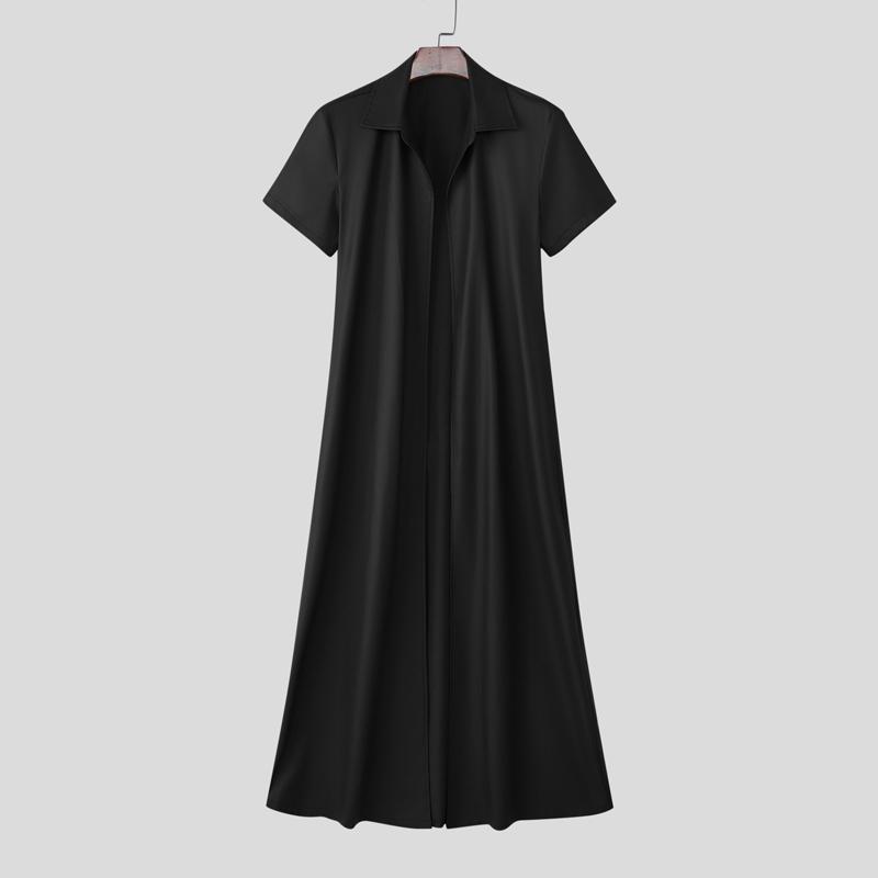 

INCERUN Мужские кардиганы макси из искусственной кожи с лацканами и короткими рукавами, с открытой передней частью S