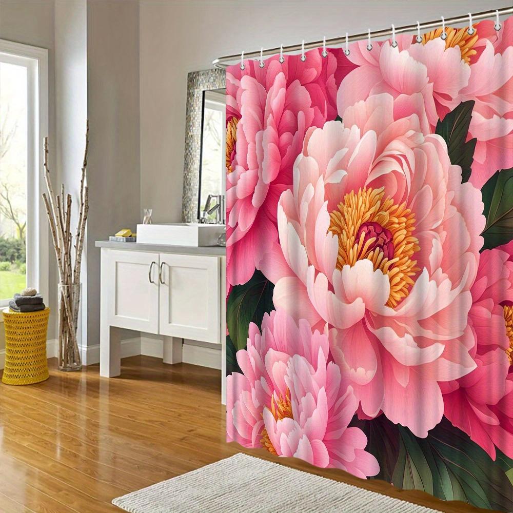 Pink Peony Peony Petal Shower Curtain Realistic Floral Design, 12 Hooks, 180X 180Cm, Bathroom Decorative Shower Curtain