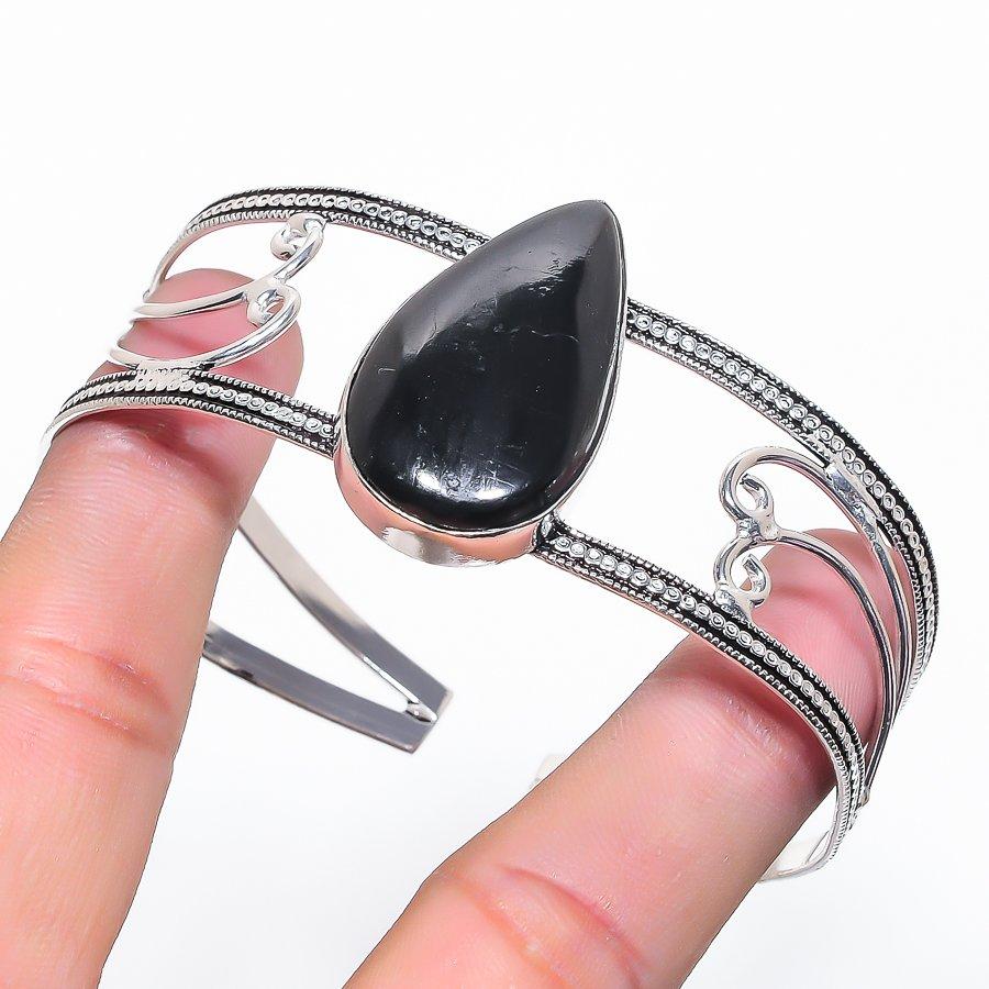 Natural Labradorite Gemstone 925 Sterling Silver Cuff Bangle Adjustable a5v43