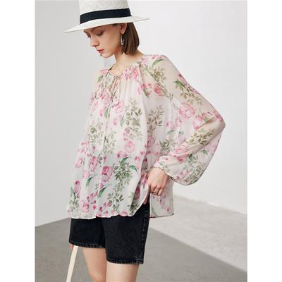 Silk Shirt Women's Spring/summer Loose Micro-permeable Smooth Printing Two-piece 100% Mulberry Silk Blouse