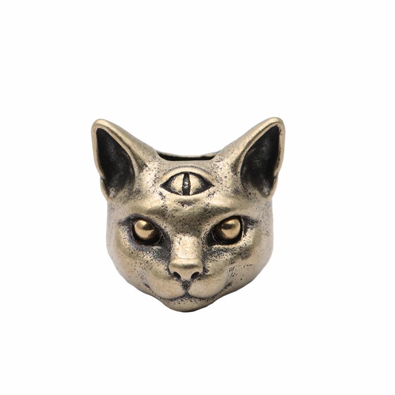 Three Eyed Egyptian Cat Brass Knife Beads EDC DIY Paracord Woven Bracelets Lanyard Pendants Accessories Outdoor Tool Hangings