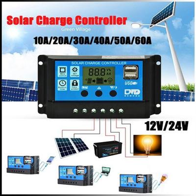 12V-24V 10A/30A/60A LCD Work Solar Charge Controller Cell Panel Charger PWM Dual USB Output Solar Panel Regulator