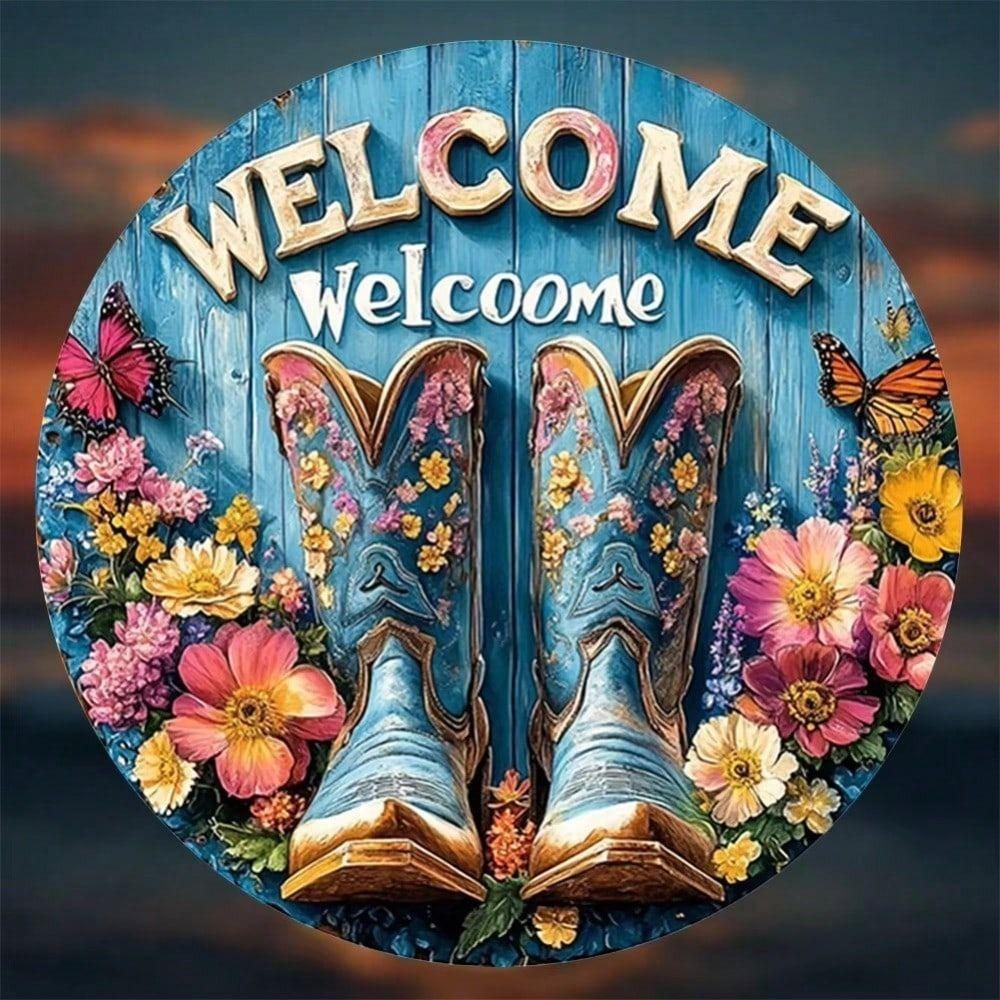 Vintage Cowboy Cactus Welcome Metal Sign Cafe Wall Decor Tin Plaque