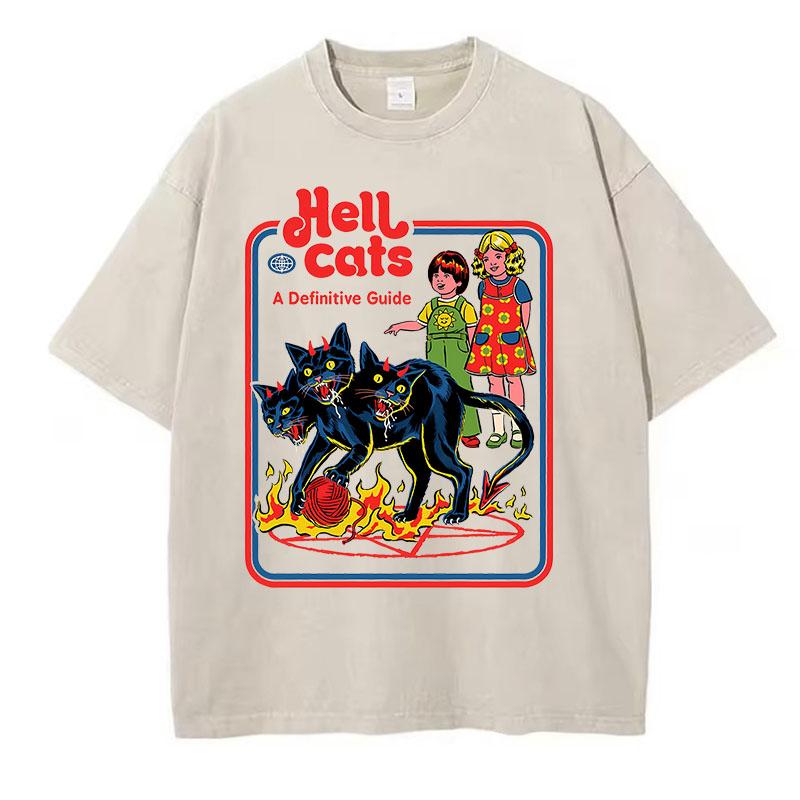 Trendy Tee T Shirt Vintage Washed Cotton T-Shirt Humor Comci Cat Graphic Tee Casual Streetwear Spring Fall