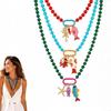 3pc Summer Layered Beaded Dopamine Necklace Set - Colorful Fish and Starfish Charms, Chunky Stack Layering Beach Style Multi-layer Resin Pendant