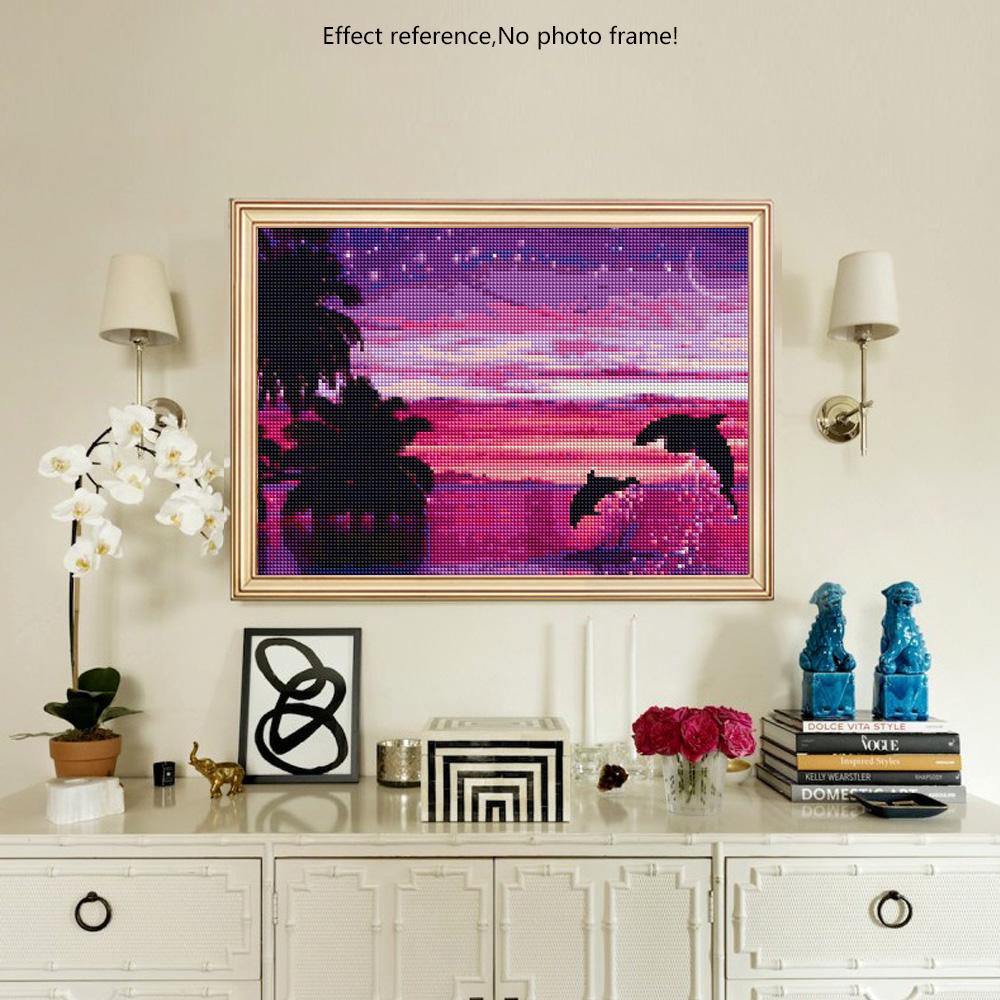 HUACAN Diamond Embroidery Landscape Diamond Painting Rhinestone Mosaic Dolphin Home Decor