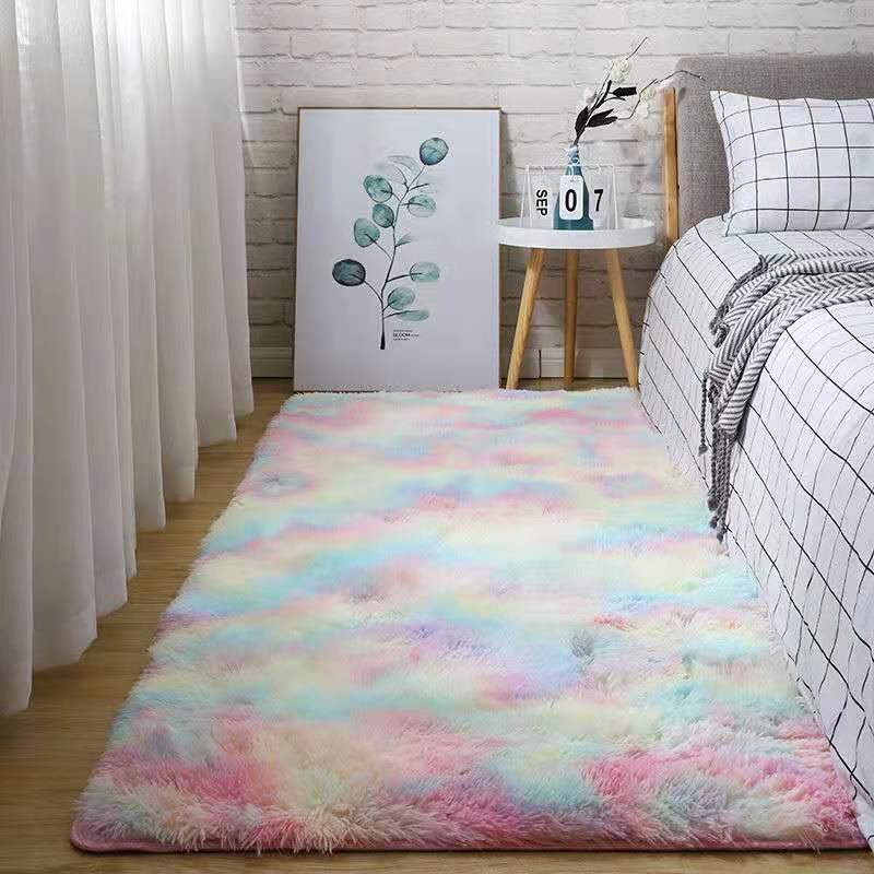 Water Absorption Carpet Rugs Rainbow Carpet Tie Dyeing Plush Soft Carpets For Living Room Anti -Slip Floor Mats Bedroom