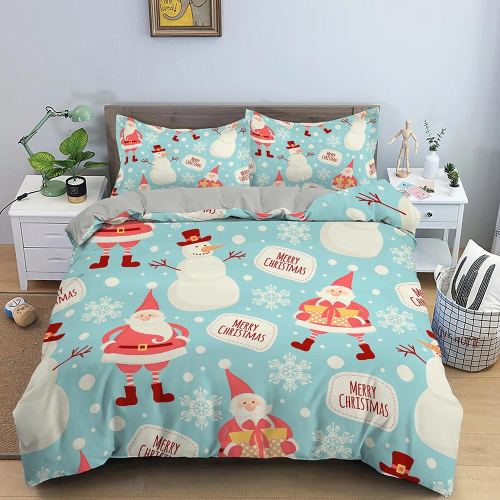 Comforter Christmas Bedding Set 3D Print Santa Claus King Queen Single Double Size Kids Polyester Bedding Set No Bed Sheet