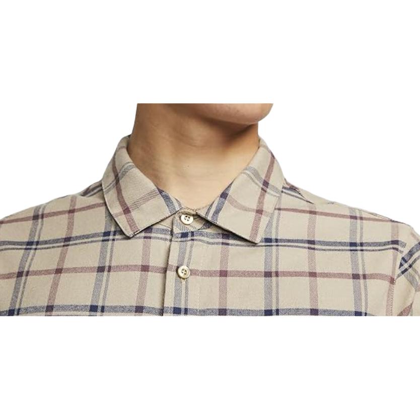 Nike Plaid Polo Long Sleeve Shirt Men Shirts Khaki DA4251-247