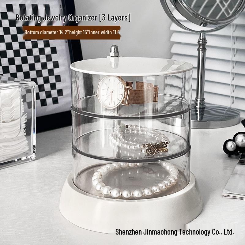 Rotating Transparent Jewelry Storage Box for Earrings, Necklaces, and Hair Accessories