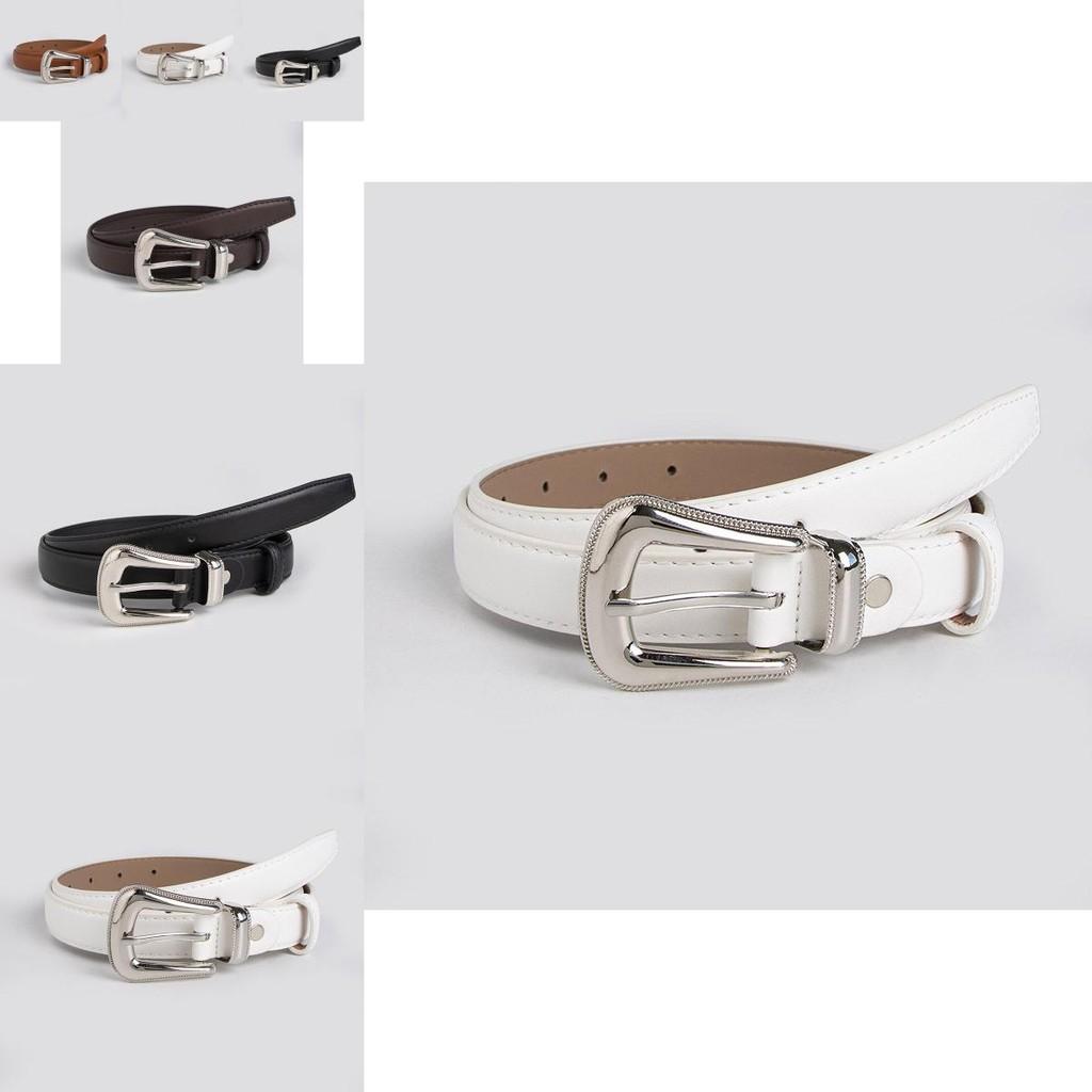 Minimalist Womens Faux Leather Belt With Round Alloy Buckle For Commuter Style