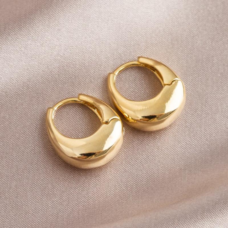 1pair Versatile Metallic Tear Drop & Oval Simple Hoop Earrings