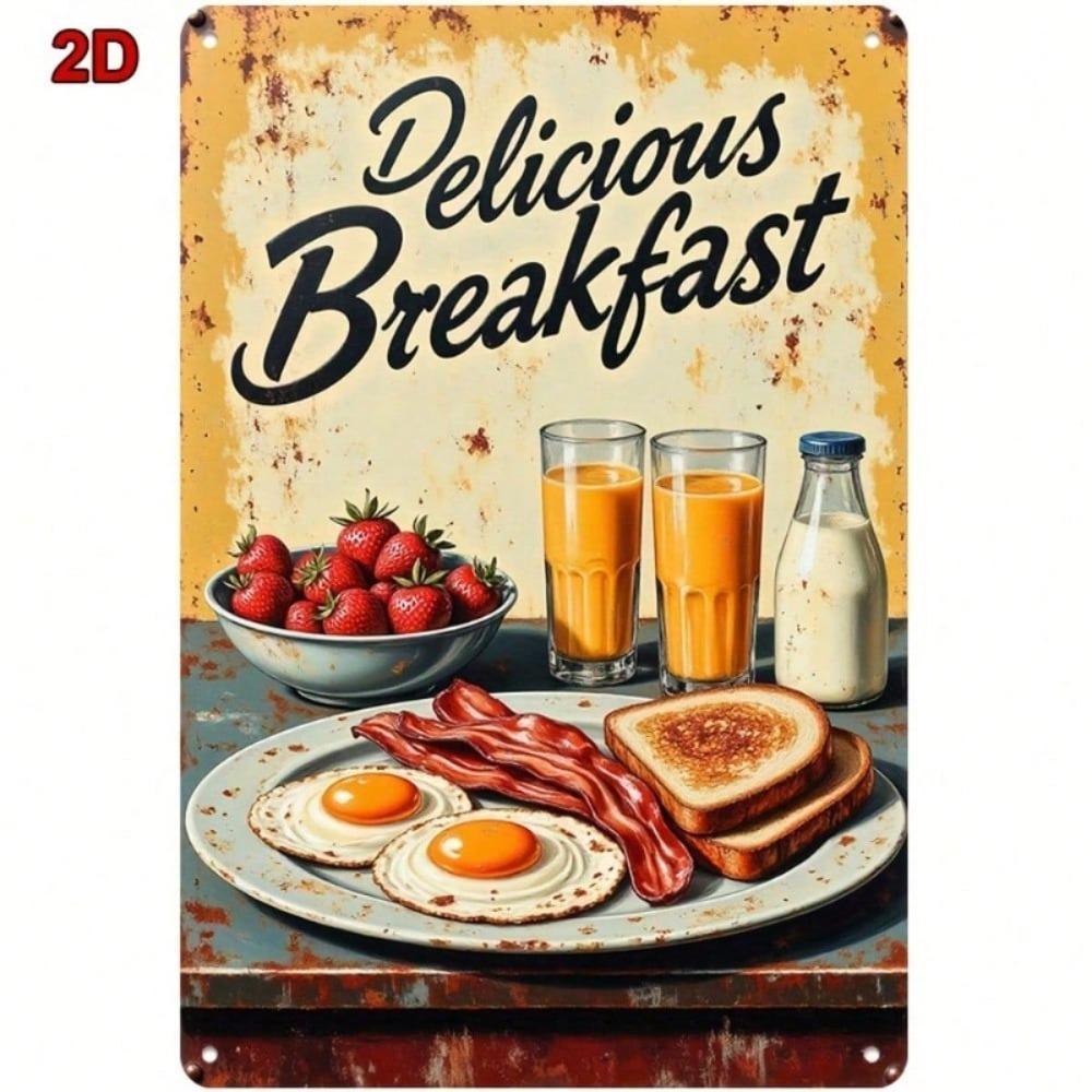 Vintage Metal Sign Fried Eggs Bacon 20x30cm Waterproof Wall Decor Kitchen Retro