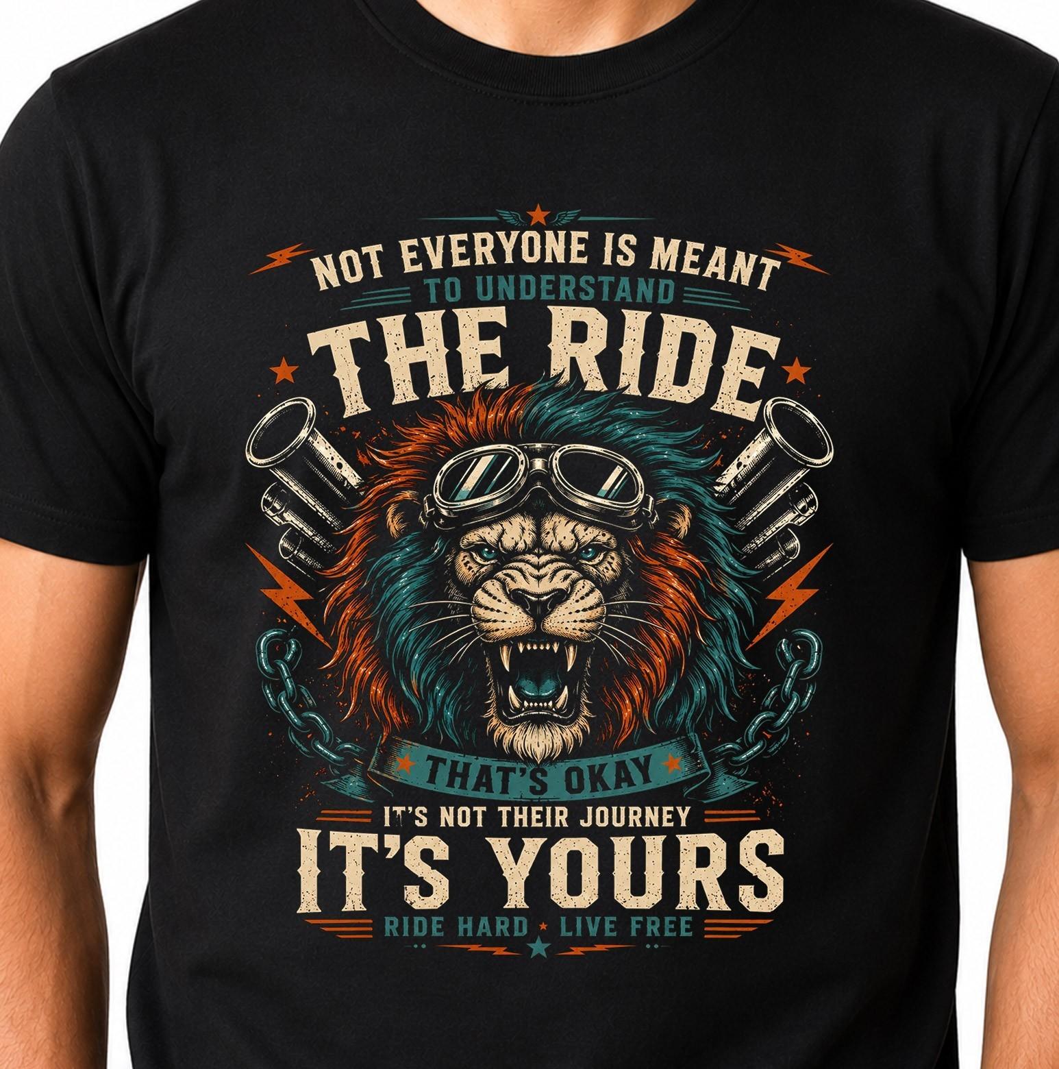 Lion Biker T-Shirt Understand The Ride Motorcycle Goggles Rider Graphic Tee. XL