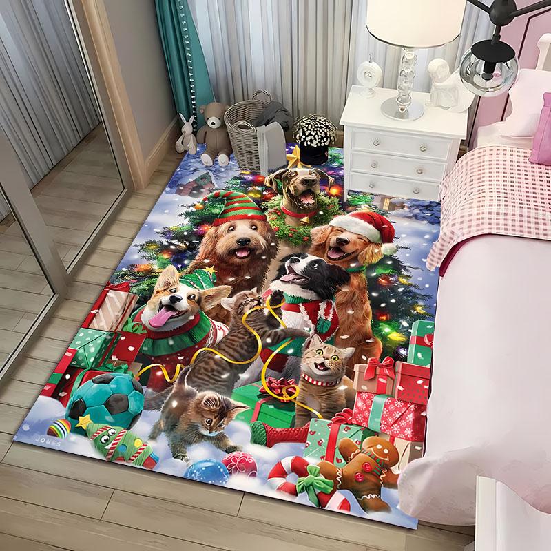 3D Christmas Cartoon Carpet, Living Room Bedroom Home Decor Carpet Garden Lawn Carpet Kitchen Kids Bedroom Mat Christmas Present