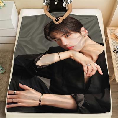 1PC Cha Eun-woo Print Flannel Blanket, High Quality All Seasons, Home Decor, Warmth and Comfort, Perfect for Christmas Gifts
