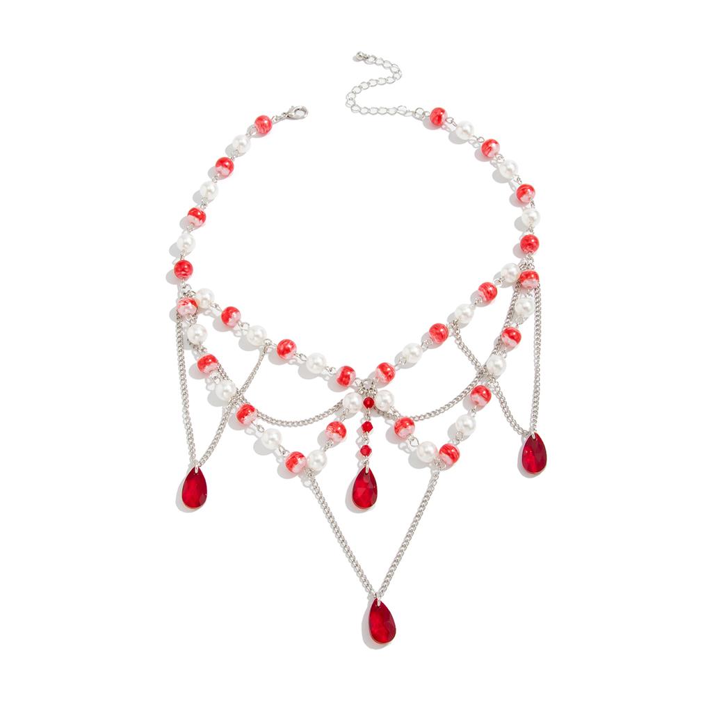 Salircon Luxury Vintage Imitation Pearl Crystal Pendant Necklace Women Exquisite Multilayer Clavicle Chain Wedding Party Jewelry