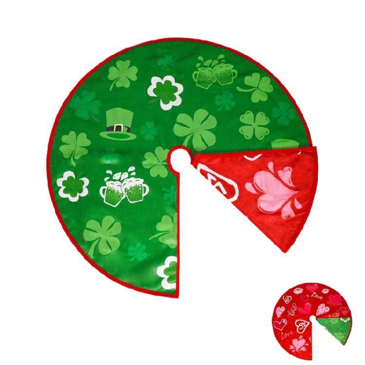 

Party Tree Skirt Full Coverage Double Sided Reversible Shamrocks Heart Designs Easy Installation Cloth Fabric Tree Mat 1